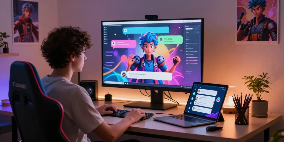 Engaging in an ai nsfw chat with interactive digital character in modern workspace.