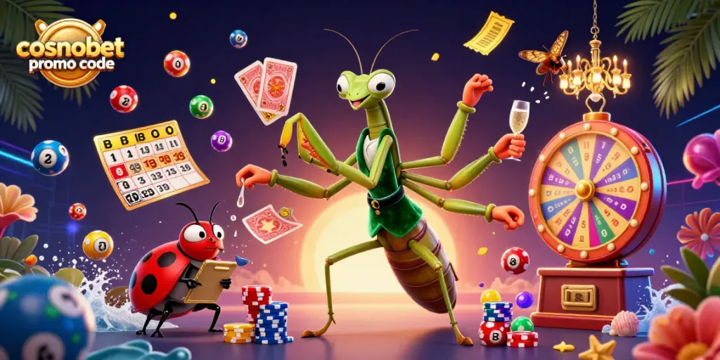 Engage with the exciting cosmobet promo code offers featuring dynamic gambling elements in a vivid scene.