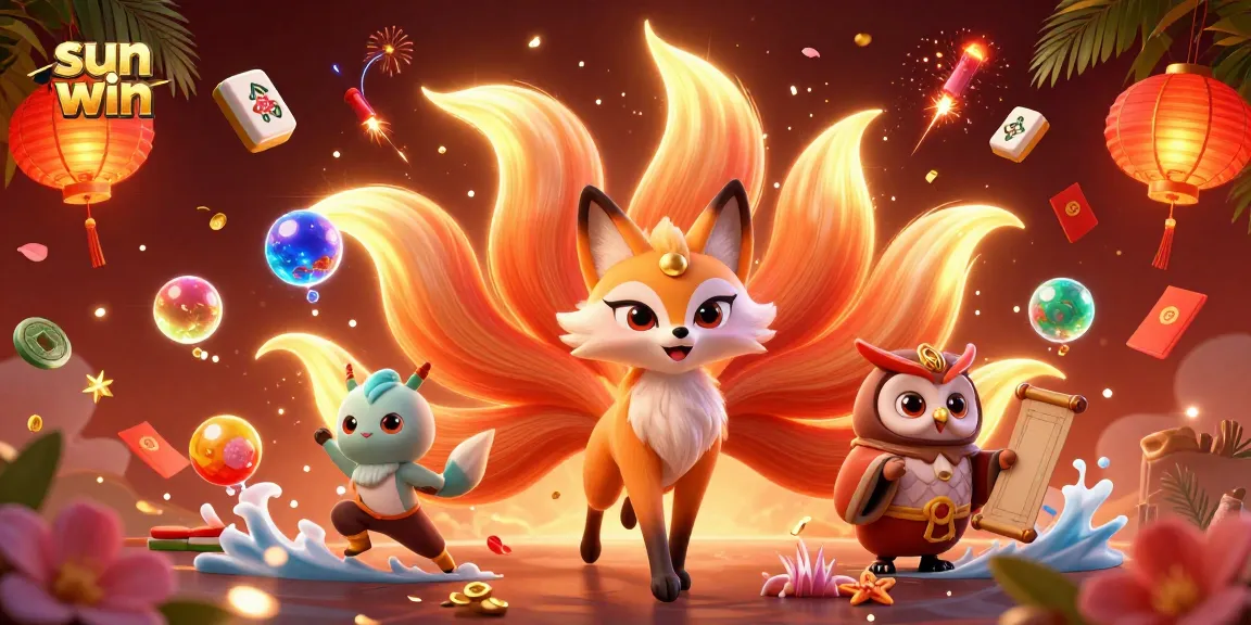 Join the excitement with sun win as the nine-tailed fox spirit glows amidst colorful casino elements.
