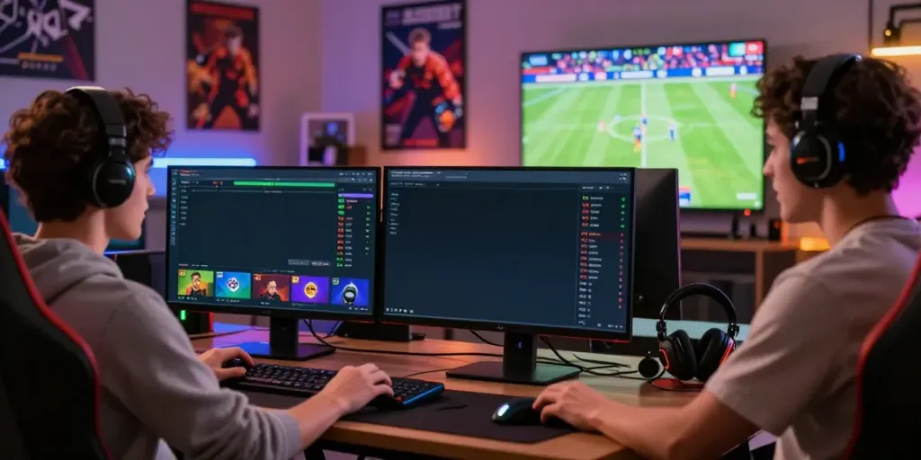 Engaged player at sin88 nhà cái betting platform with vibrant sports odds and live match on screen.