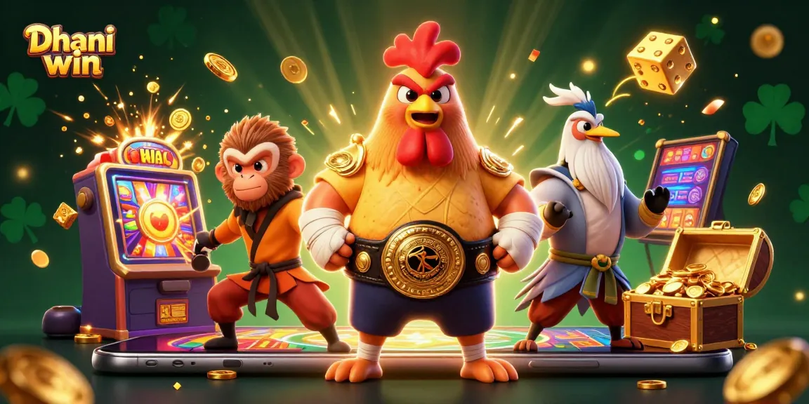 Dive into Dhani win's thrilling gaming experience with vibrant characters over a jackpot explosion.