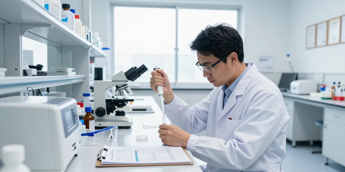 Buy research peptides in a dynamic laboratory setting with scientists, test tubes, and advanced equipment.