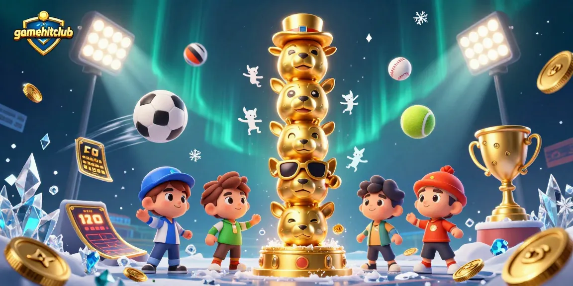 Experience gamehitclub's vibrant casino atmosphere with dynamic sports elements and golden trophies.