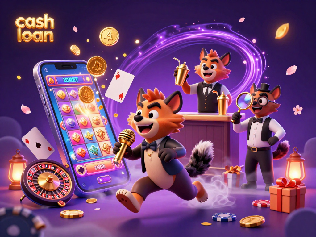 Engaging illustration depicting cash loan concepts through a lively comedy casino club scene with vibrant characters and casino elements.