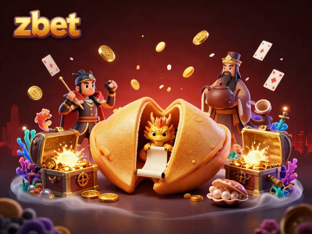 Zbet captivates players with a magical scene of a wise dragon examining a golden scroll inside a giant fortune cookie.