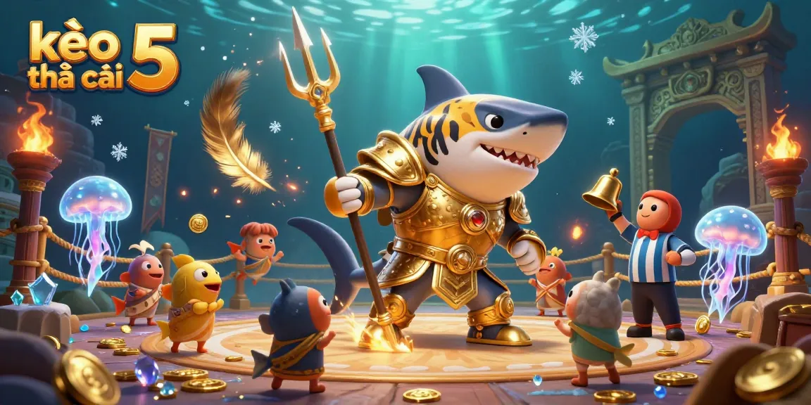 Experience thrilling underwater action with kèo nhà cái 5 featuring a fierce golden gladiator shark.