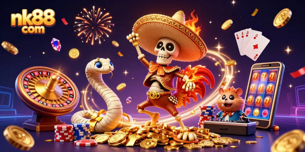 Celebrate winning moments at nk88 com with vibrant casino characters and dynamic gaming elements.