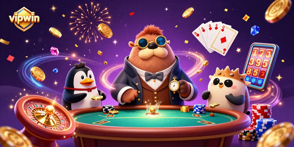 Join the fun at vipwin's underwater poker table with dynamic characters and casino elements!